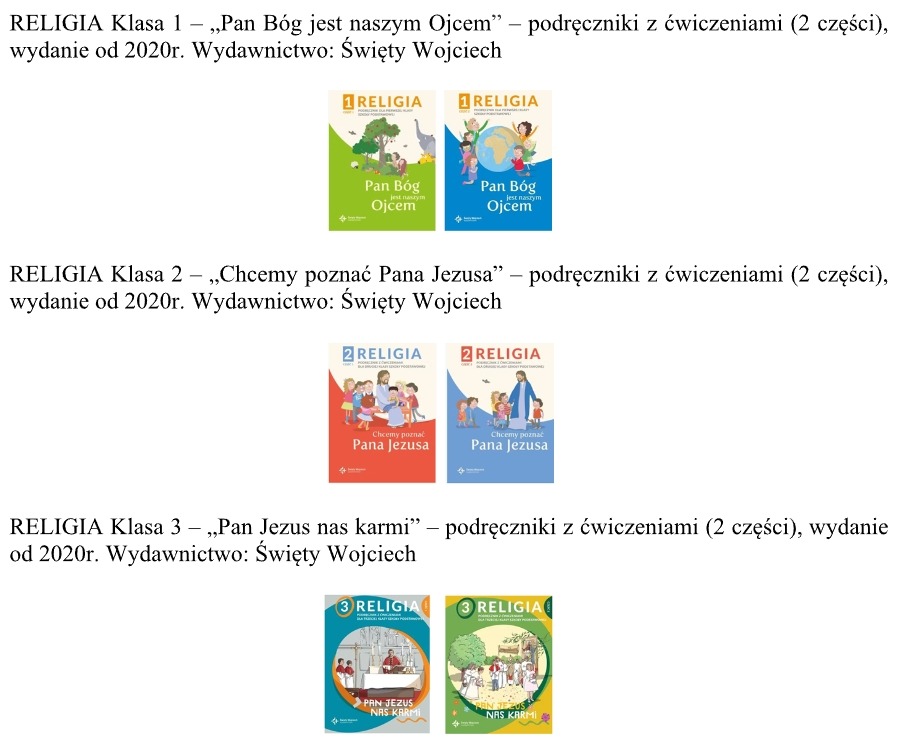 Spis podręczników do religii klasy I-III