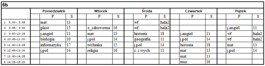 Plan lekcji - 6b  2025/2026