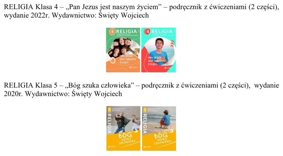 spis podręczników do religii klasa IV-V